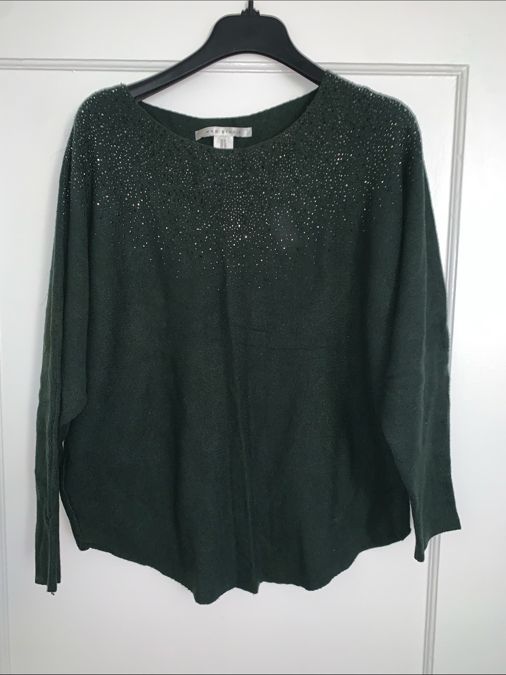 Max studio Forest Green Rhinestone Crew Neck Sweater